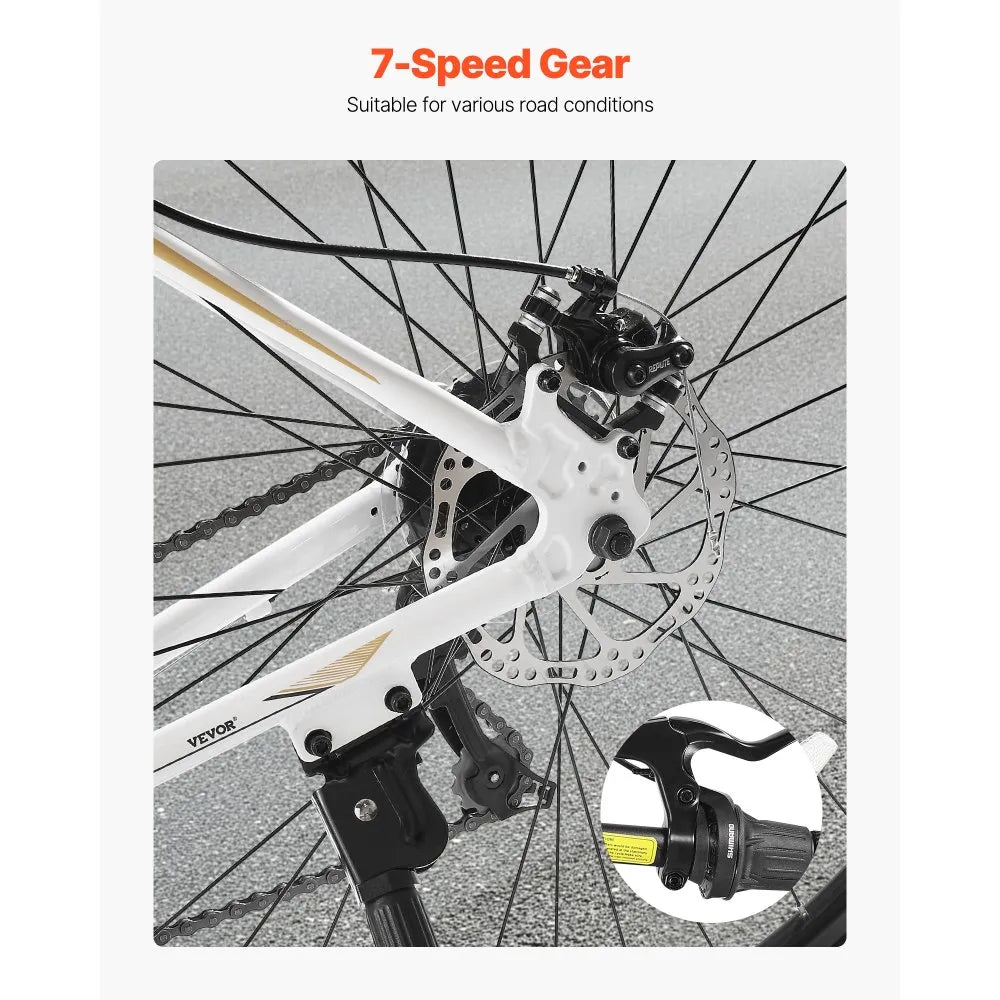 VEVOR 700C Hybrid Commuter Bike – Lightweight Aluminum Frame, 7-Speed, Disc Brakes