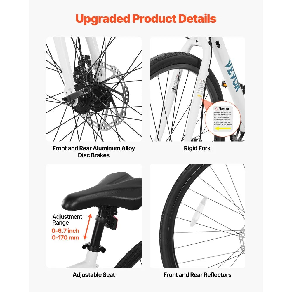 VEVOR 700C Hybrid Commuter Bike – Lightweight Aluminum Frame, 7-Speed, Disc Brakes