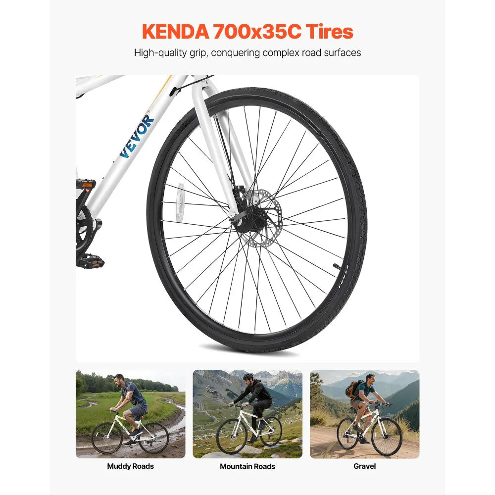 VEVOR 700C Hybrid Commuter Bike – Lightweight Aluminum Frame, 7-Speed, Disc Brakes