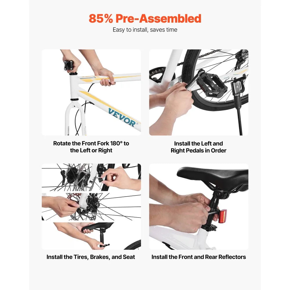 VEVOR 700C Hybrid Commuter Bike – Lightweight Aluminum Frame, 7-Speed, Disc Brakes