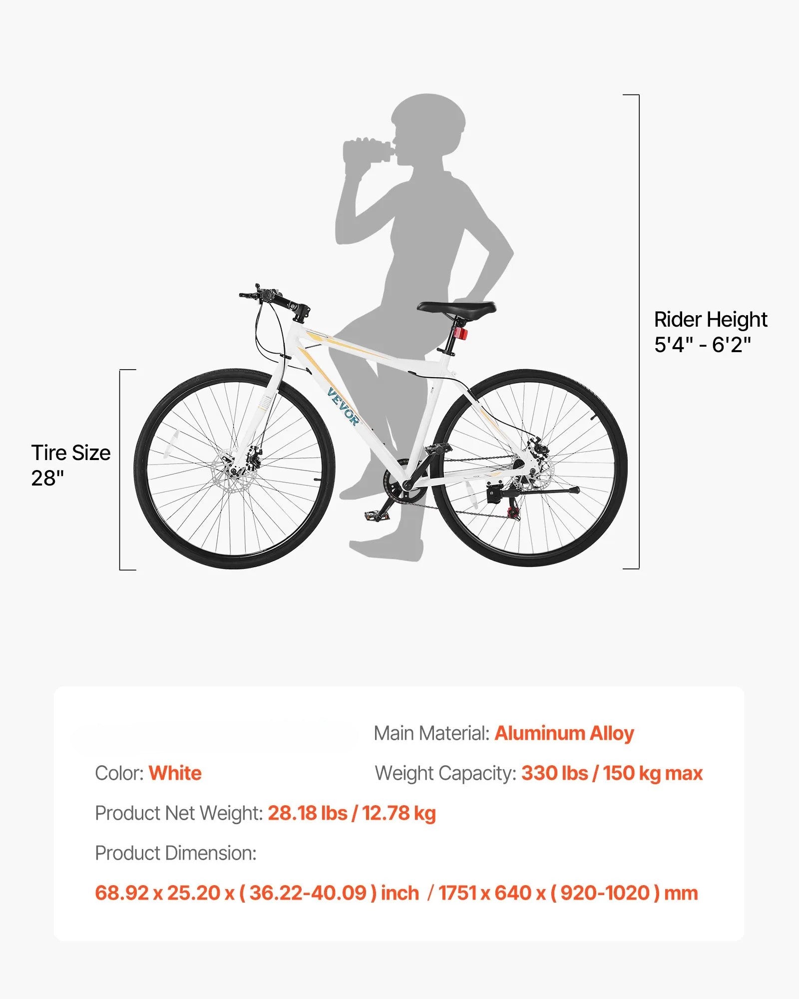 VEVOR 700C Hybrid Commuter Bike – Lightweight Aluminum Frame, 7-Speed, Disc Brakes