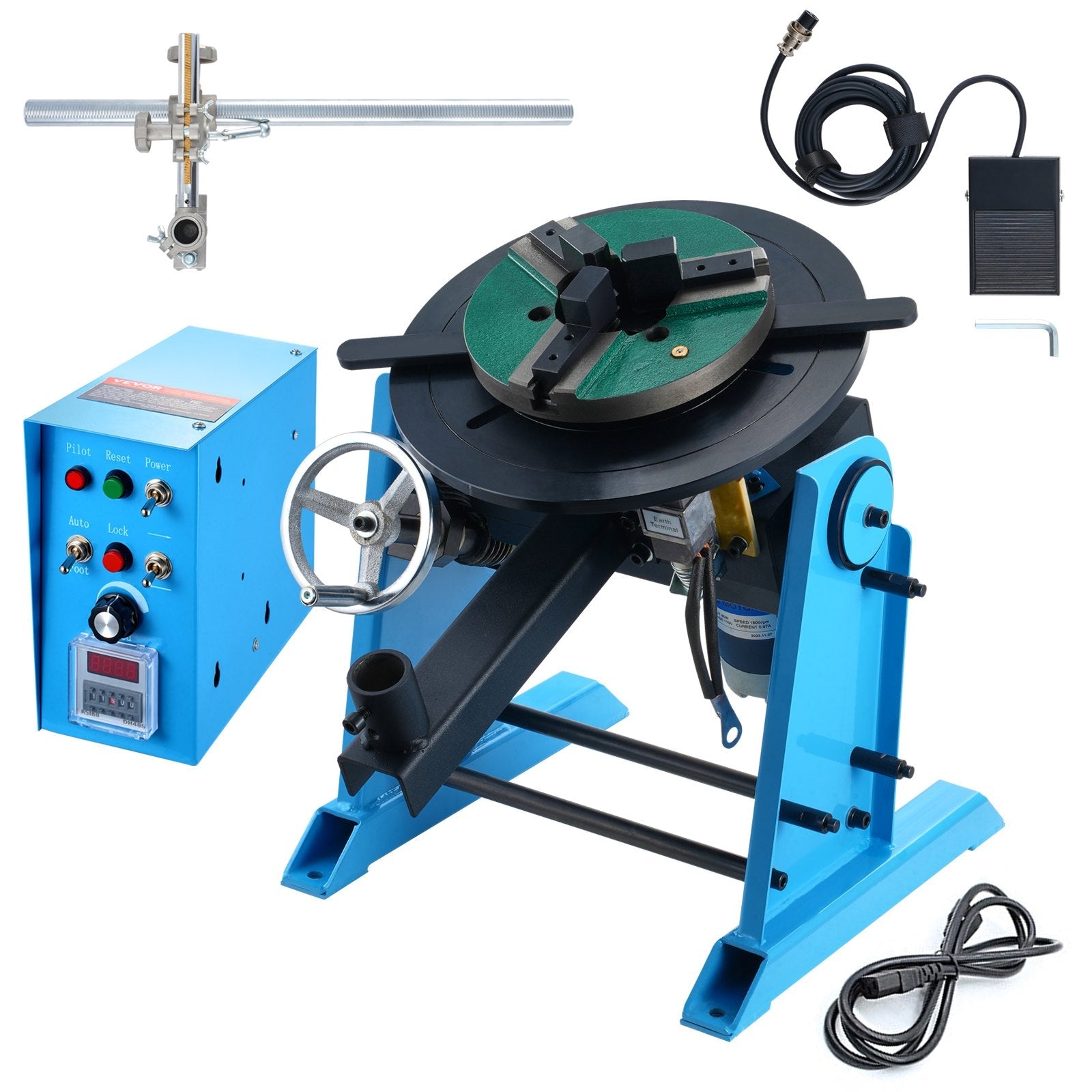 VEVOR Rotary Welding Positioner 30KG, 0-90° Welding Positioning Turntable Table 1-12RPM 80W, with 12.4 Inch 3-Jaw Lathe Chuck & Welding Torch Stand Holder for Cutting, Grinding, Assembly, Testing