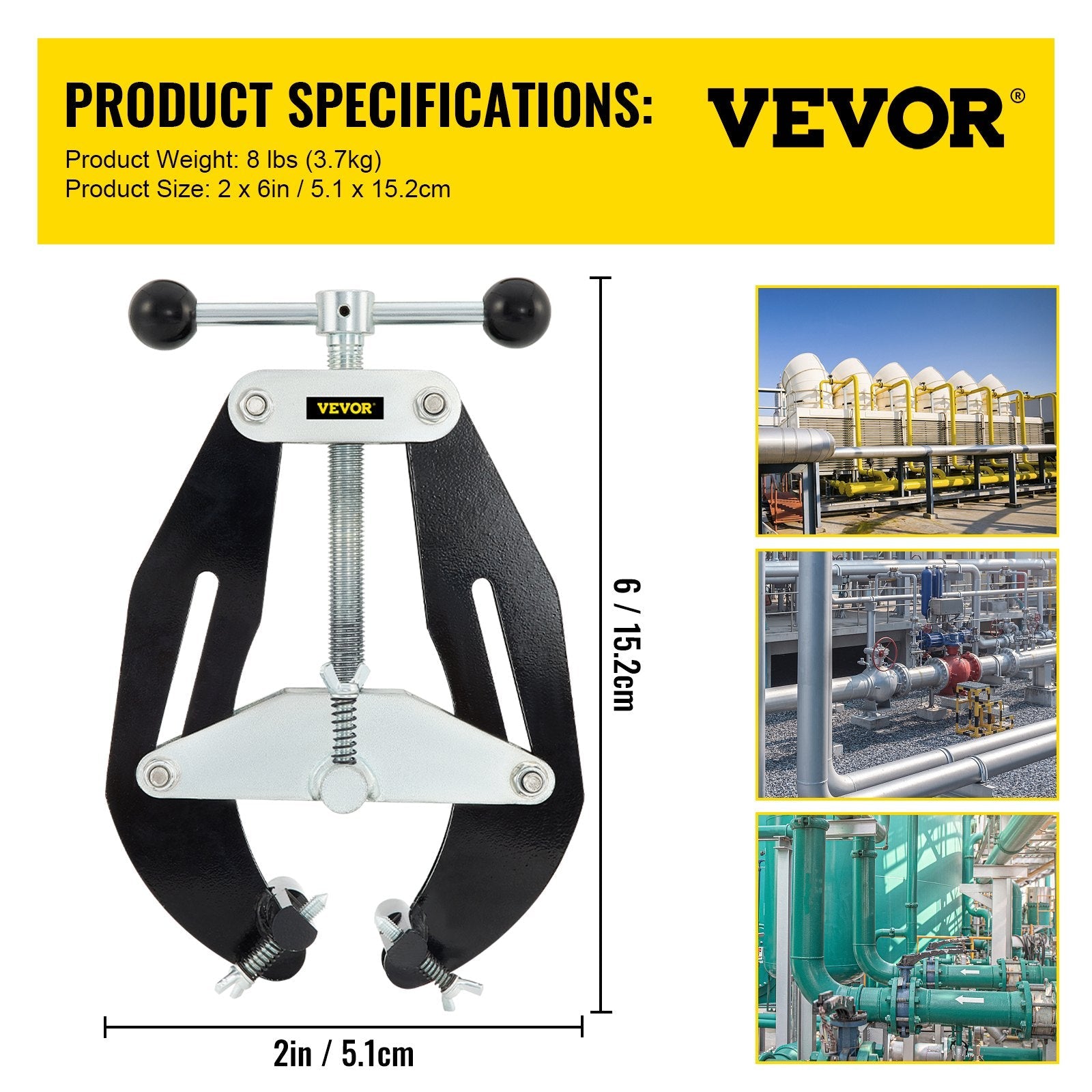 VEVOR Ultra Clamp, 2 to 6 In Diameter, High Strength Pipe Clamp with Quick Acting Screws, Steel Pipe Alignment Tool with Lightweight Design, Black