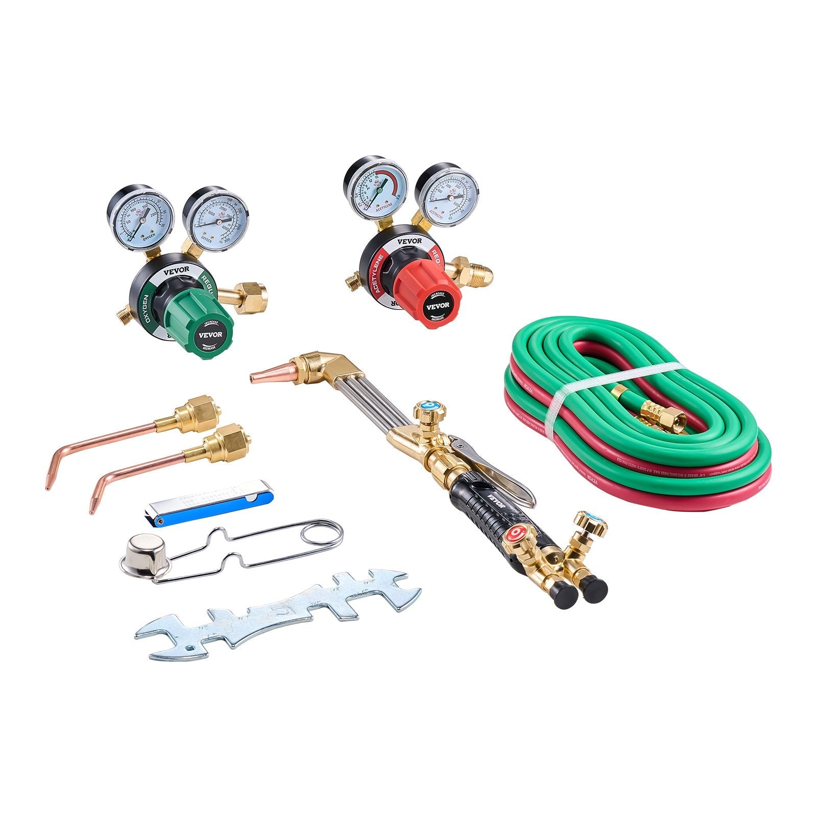 VEVOR Oxygen Acetylene Torch Kit 12PCS Gas Welding Cutting Torch Kit 177'' Hose