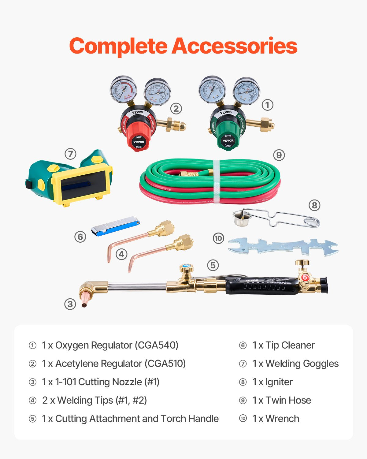 VEVOR Oxygen Acetylene Torch Kit 12PCS Gas Welding Cutting Torch Kit 177'' Hose