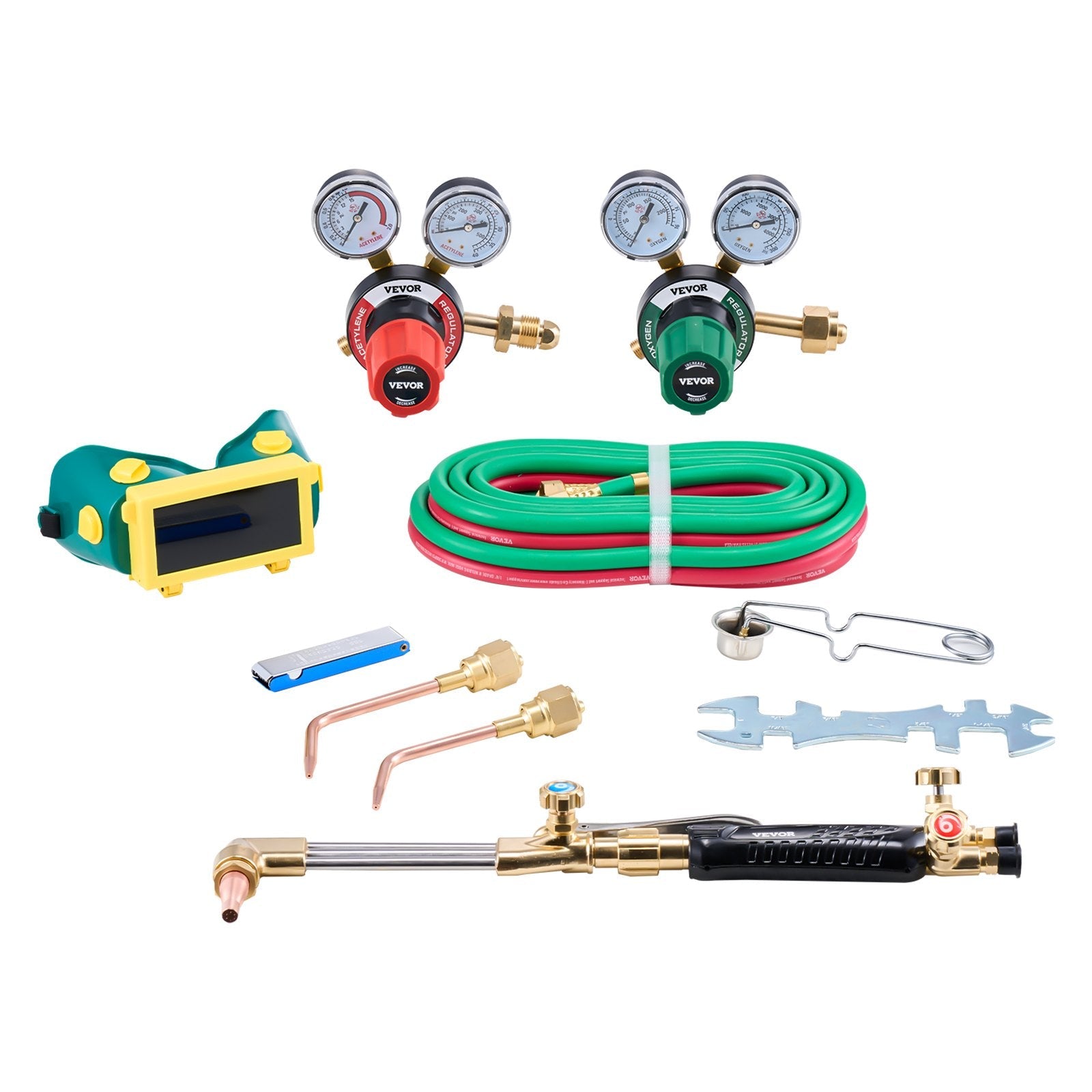 VEVOR Oxygen Acetylene Torch Kit 12PCS Gas Welding Cutting Torch Kit 177'' Hose