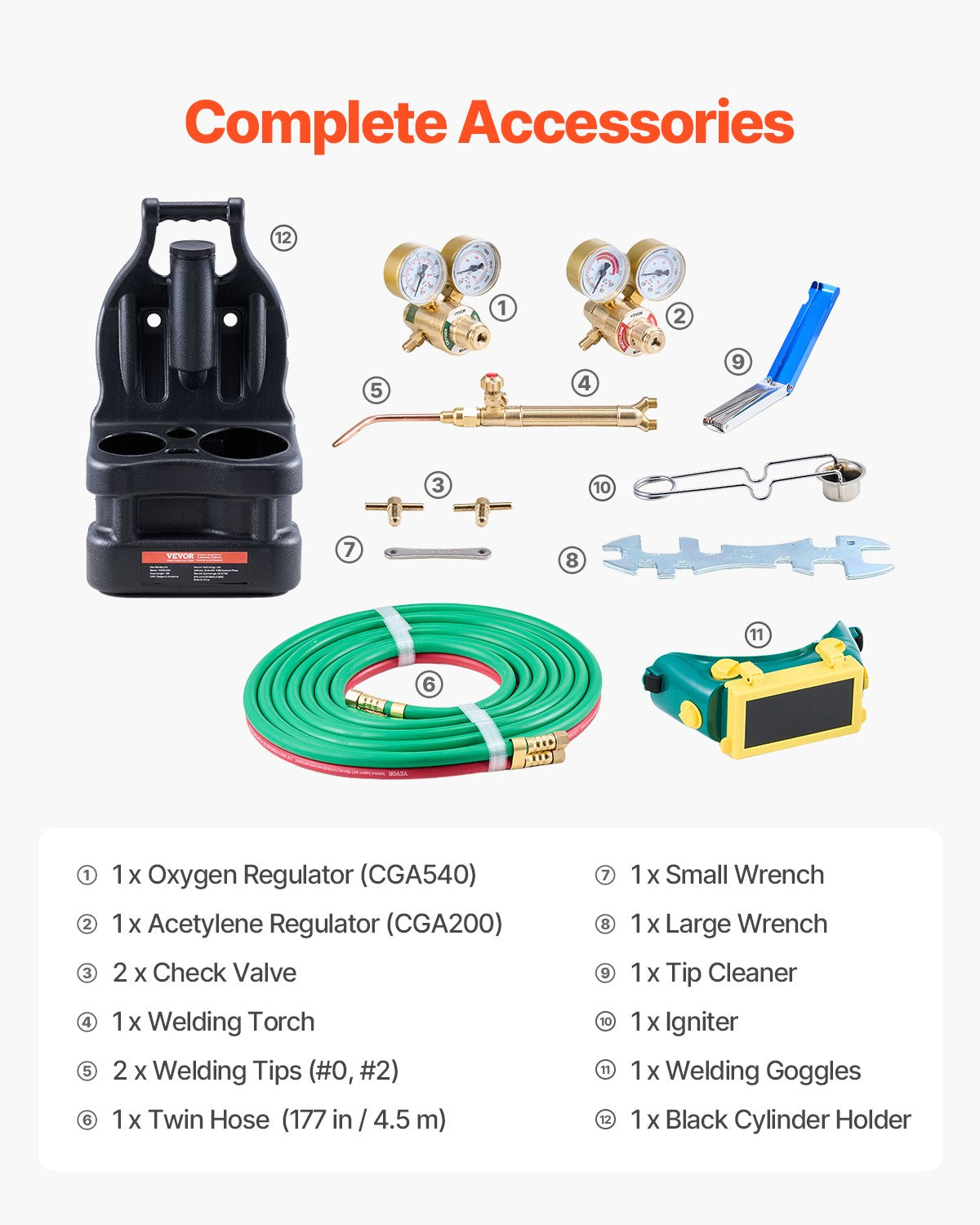 VEVOR Oxygen Acetylene Torch Kit 14PCS Gas Welding Set & Cylinder Holder Hose