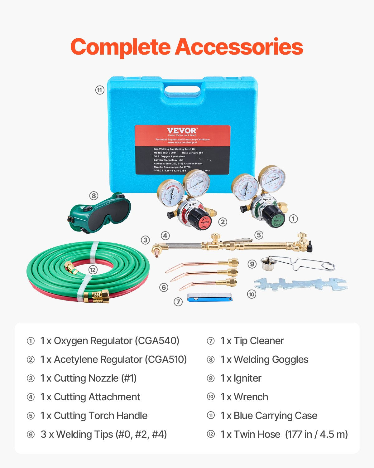 VEVOR Oxygen Acetylene Torch Kit 14PCS Gas Welding Cutting Set & Portable Case