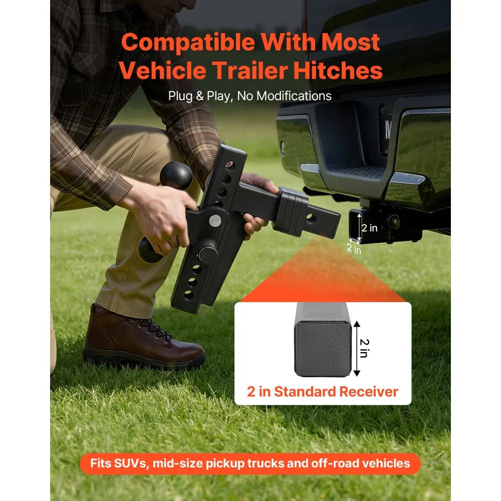 Adjustable Trailer Hitch with Dual Ball Mount | 2" Receiver | 18,500 lbs GTW | 8" Drop