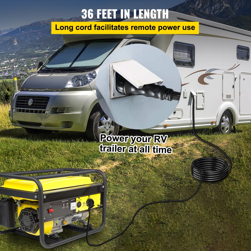 VEVOR RV Shore Power Extension Cord 36FT 50 AMP Weatherproof Heavy Duty 6/3 + 8/1 STW Twist Lock Cord 50 Amp RV Replacement Cord W/Molded Connector and Patented Handle