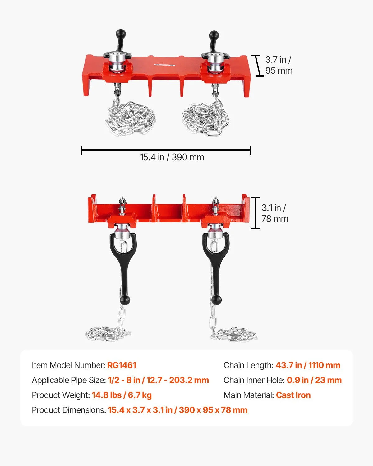 VEVOR Pipe Welding Vise 1/2" to 8" Pipe Welding Clamp with Dual Chains & Handles