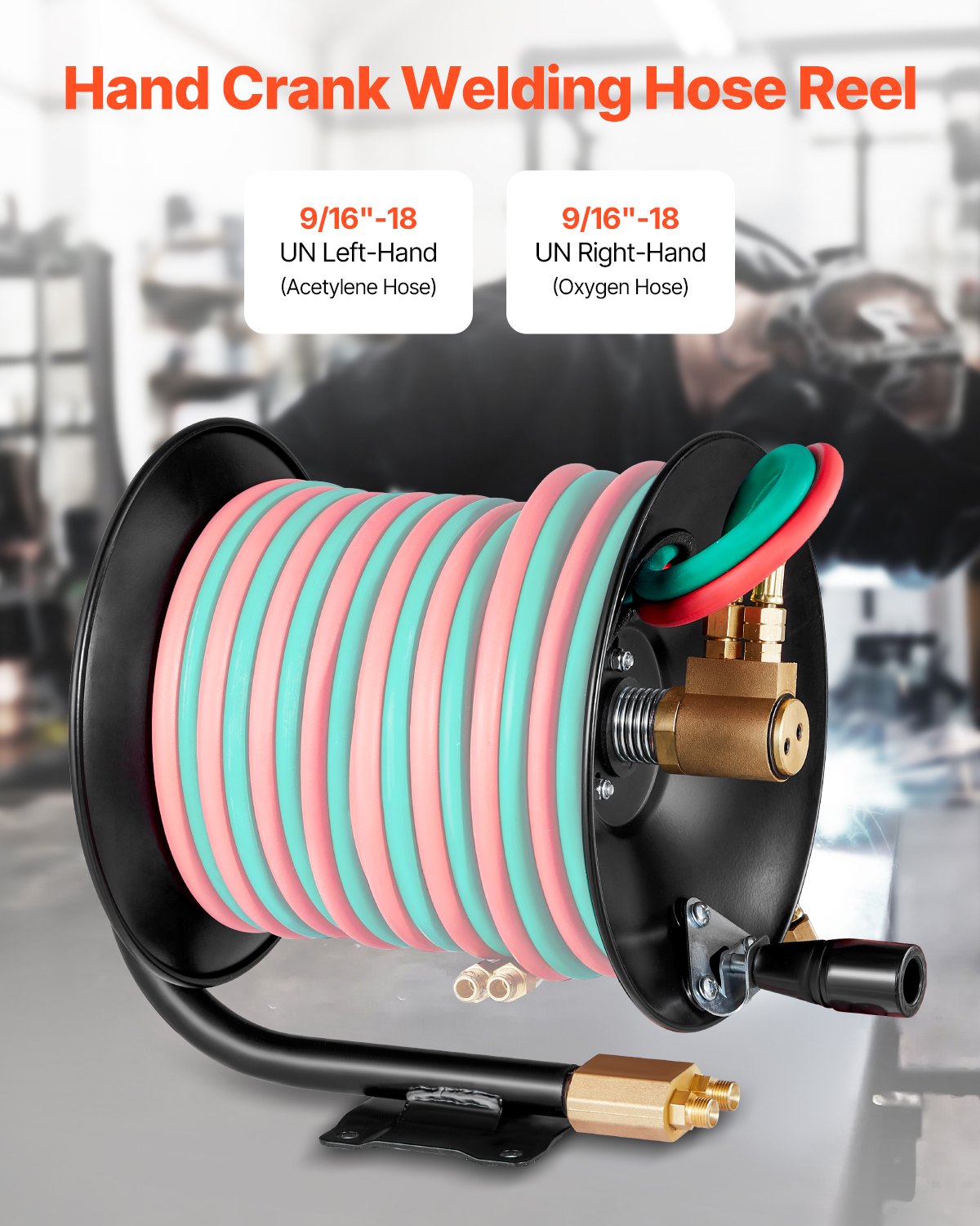 VEVOR Welding Hose Reel Hand Crank Rewind Hose Reel Heavy Duty Steel for Garage
