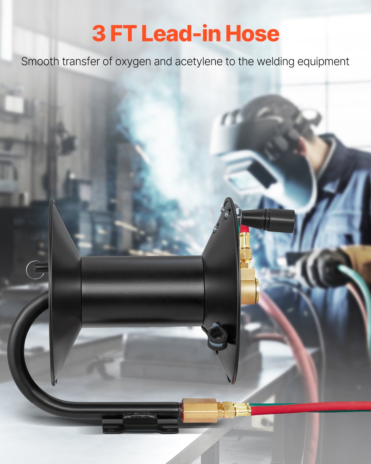 VEVOR Welding Hose Reel Hand Crank Rewind Hose Reel Heavy Duty Steel for Garage