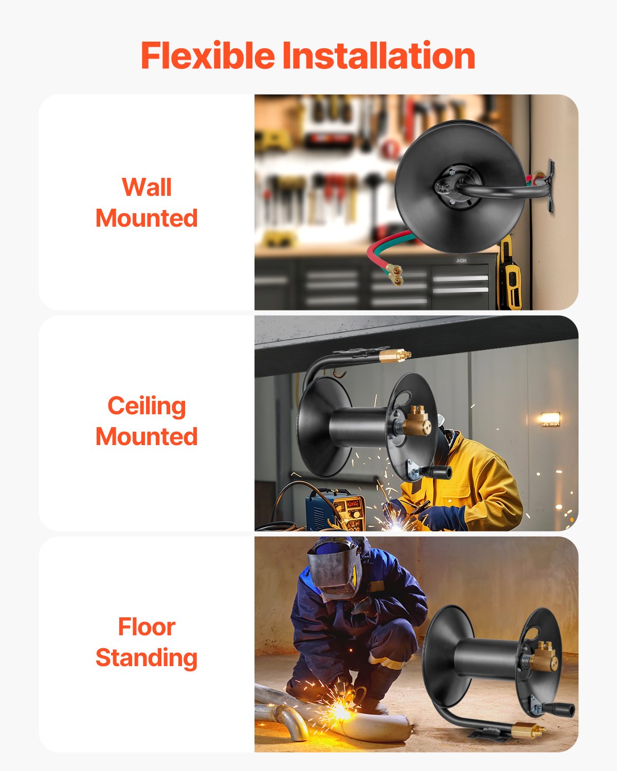 VEVOR Welding Hose Reel Hand Crank Rewind Hose Reel Heavy Duty Steel for Garage