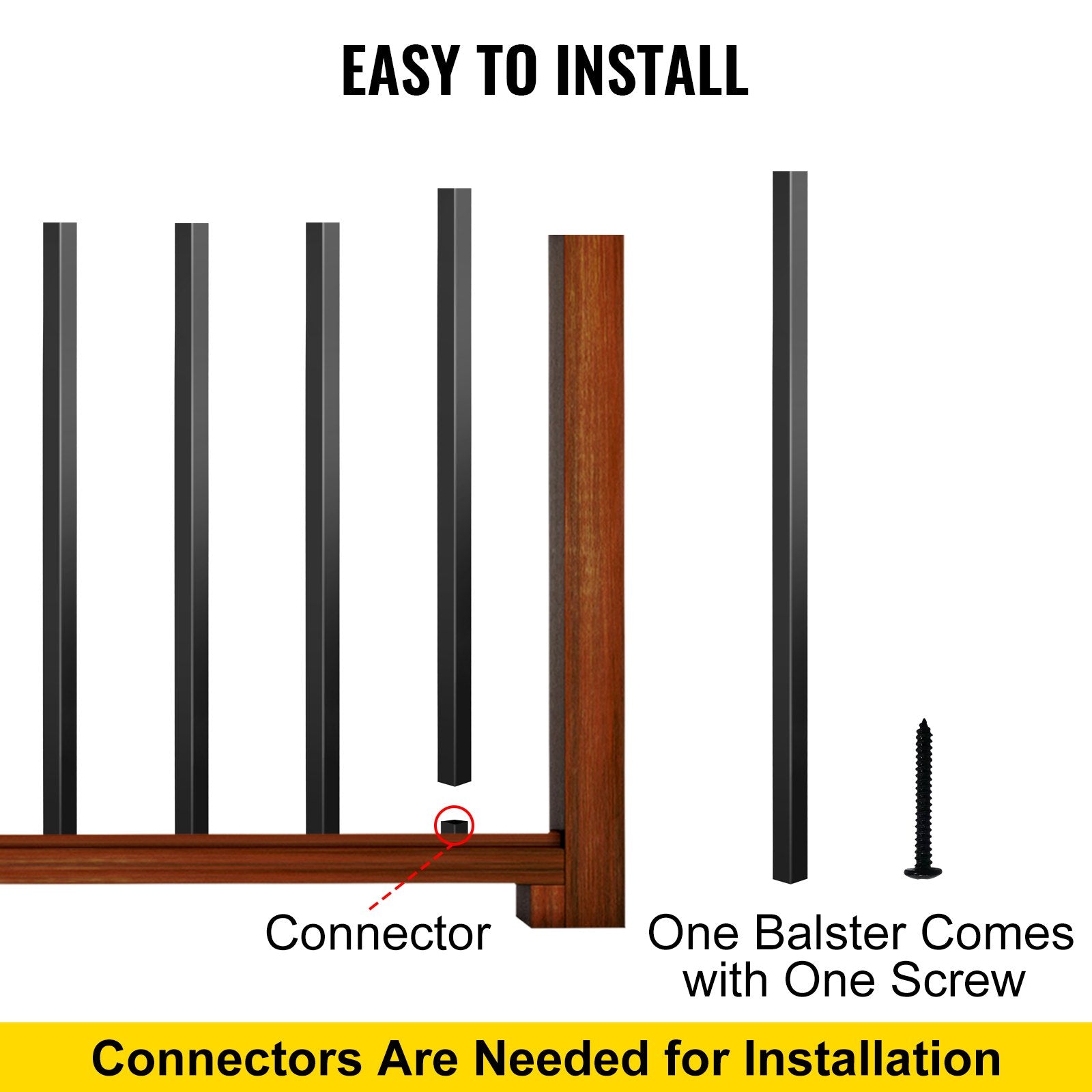 VEVOR Deck Balusters, 101 Pack Metal Deck Spindles, 26"x0.75" Staircase Baluster With Screws, Aluminum Alloy Deck Railing for Wood and Composite Deck, Square Baluster for Outdoor Stair Deck Porch