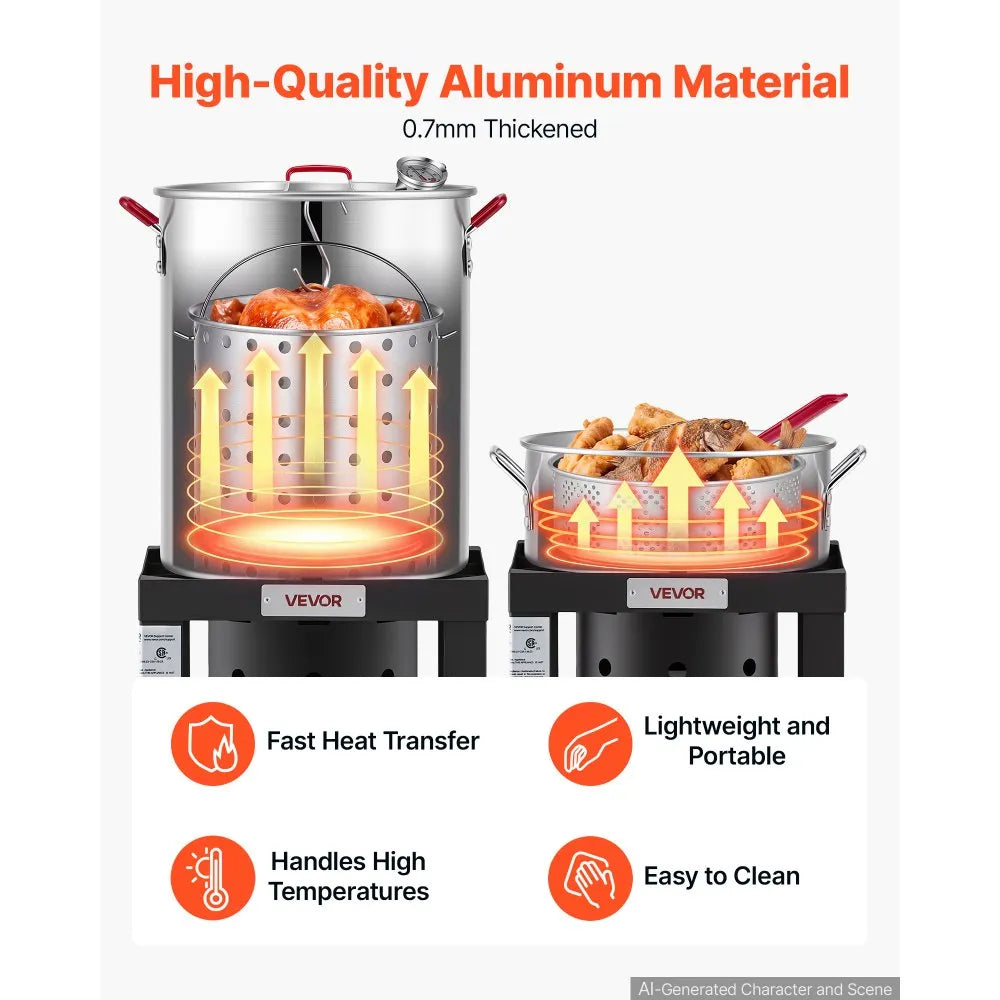 30 Qt Turkey Fryer & 10 Qt Seafood Boiler Set with 54,000 BTU Propane Burner, Basket & Stand - Aluminum