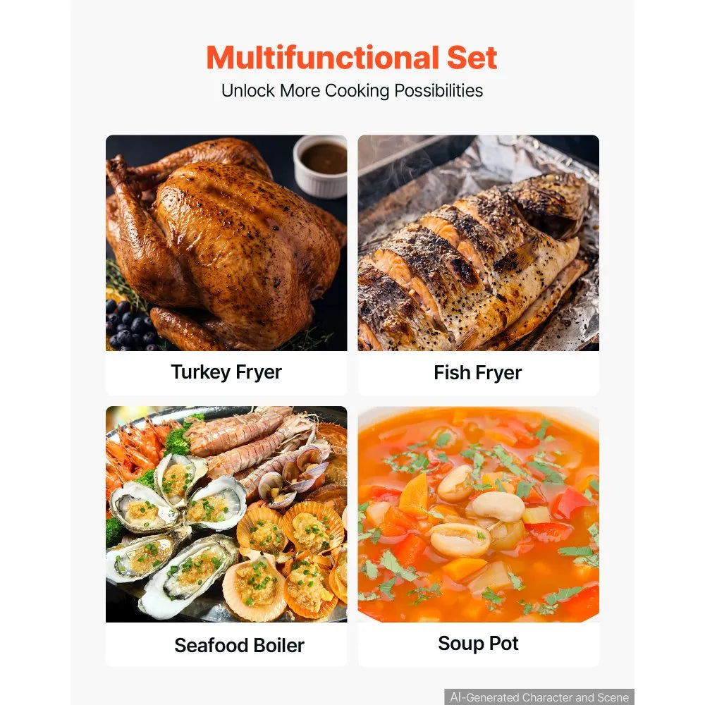 30 Qt Turkey Fryer & 10 Qt Seafood Boiler Set with 54,000 BTU Propane Burner, Basket & Stand - Aluminum