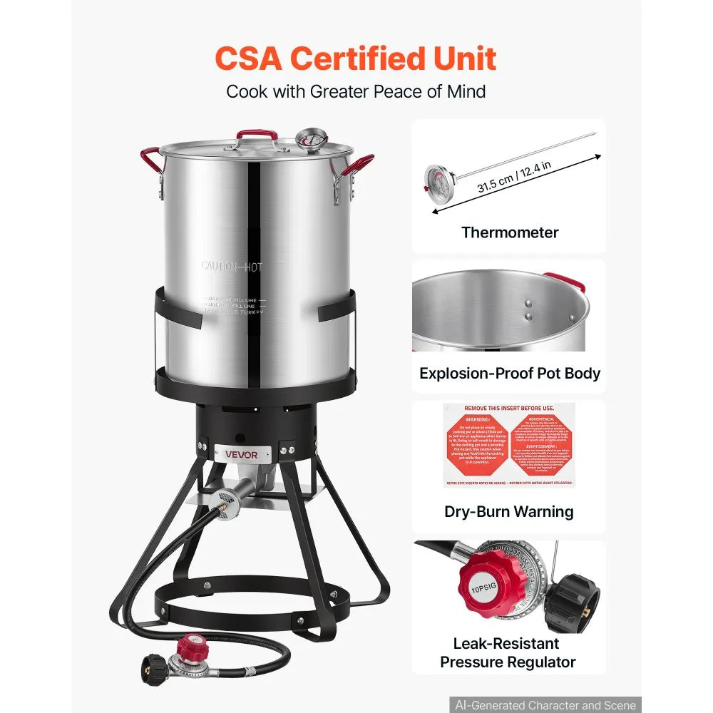 30 QT Turkey Fryer & Seafood Boiler Set with 54,000 BTU Propane Burner, Basket & Stand