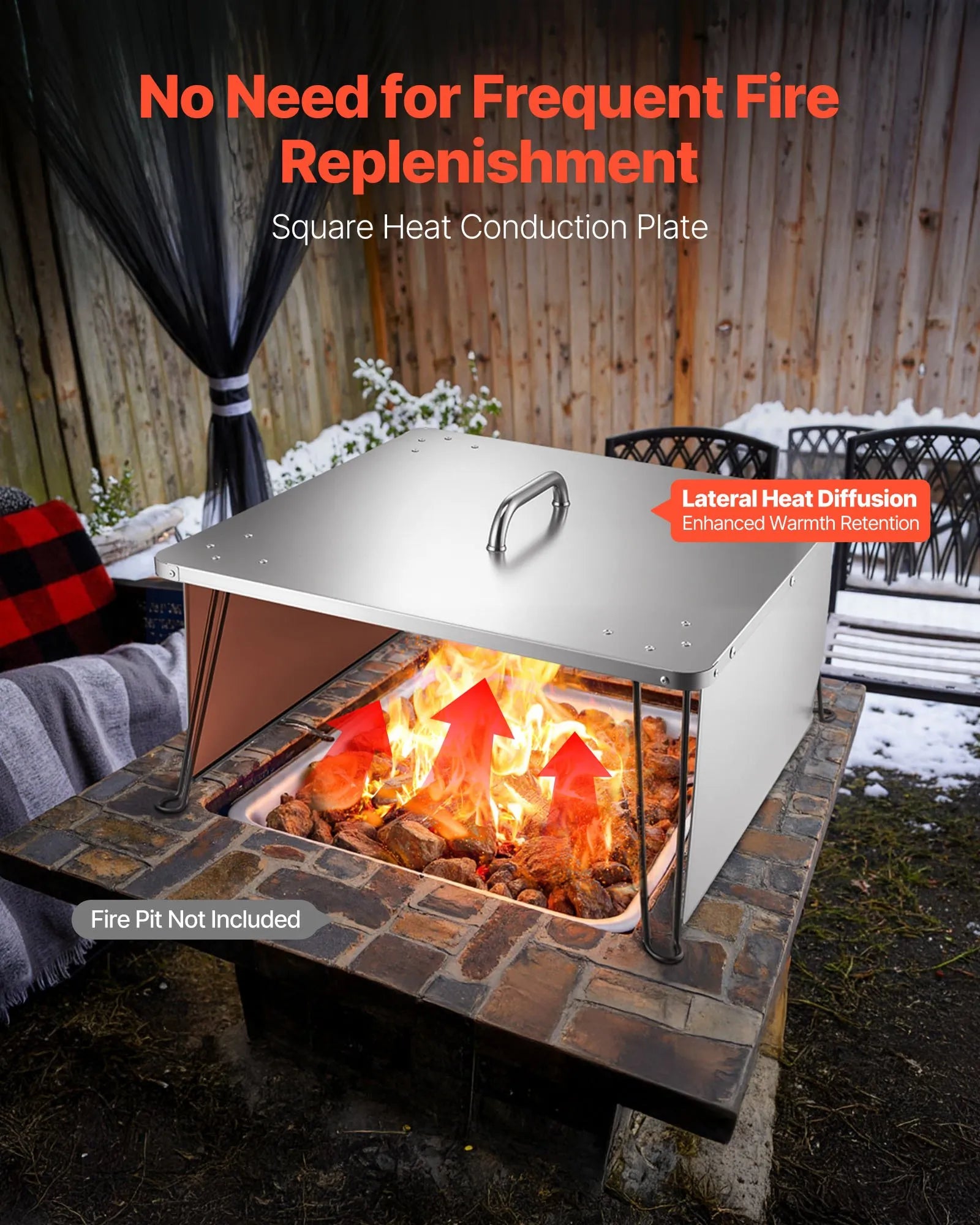VEVOR Fire Pit Heat Deflector 25x25x14 in Outdoor Burner Cover Stainless Steel