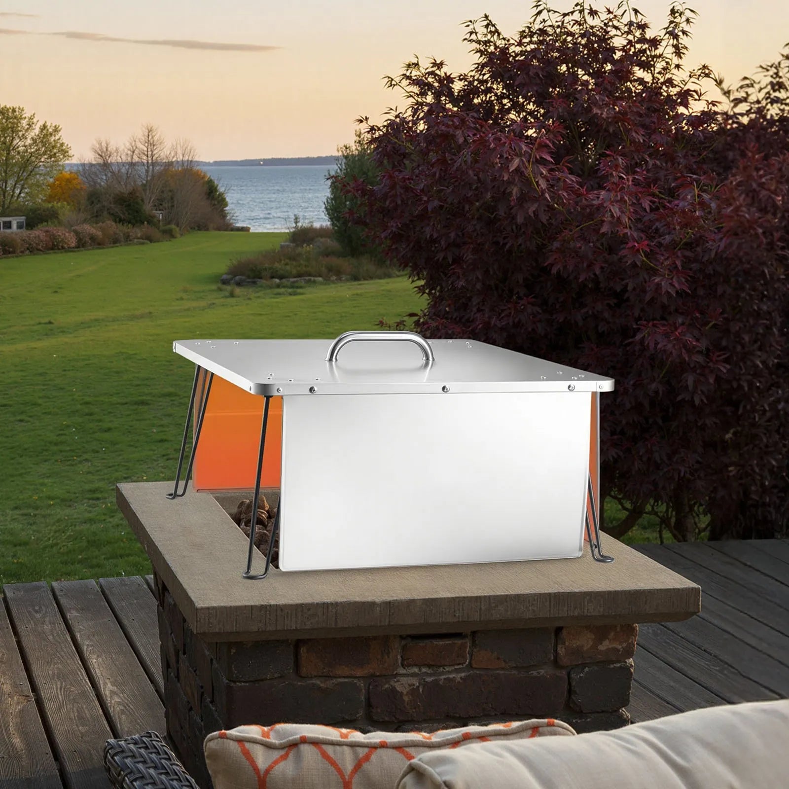 VEVOR Fire Pit Heat Deflector 25x25x14 in Outdoor Burner Cover Stainless Steel