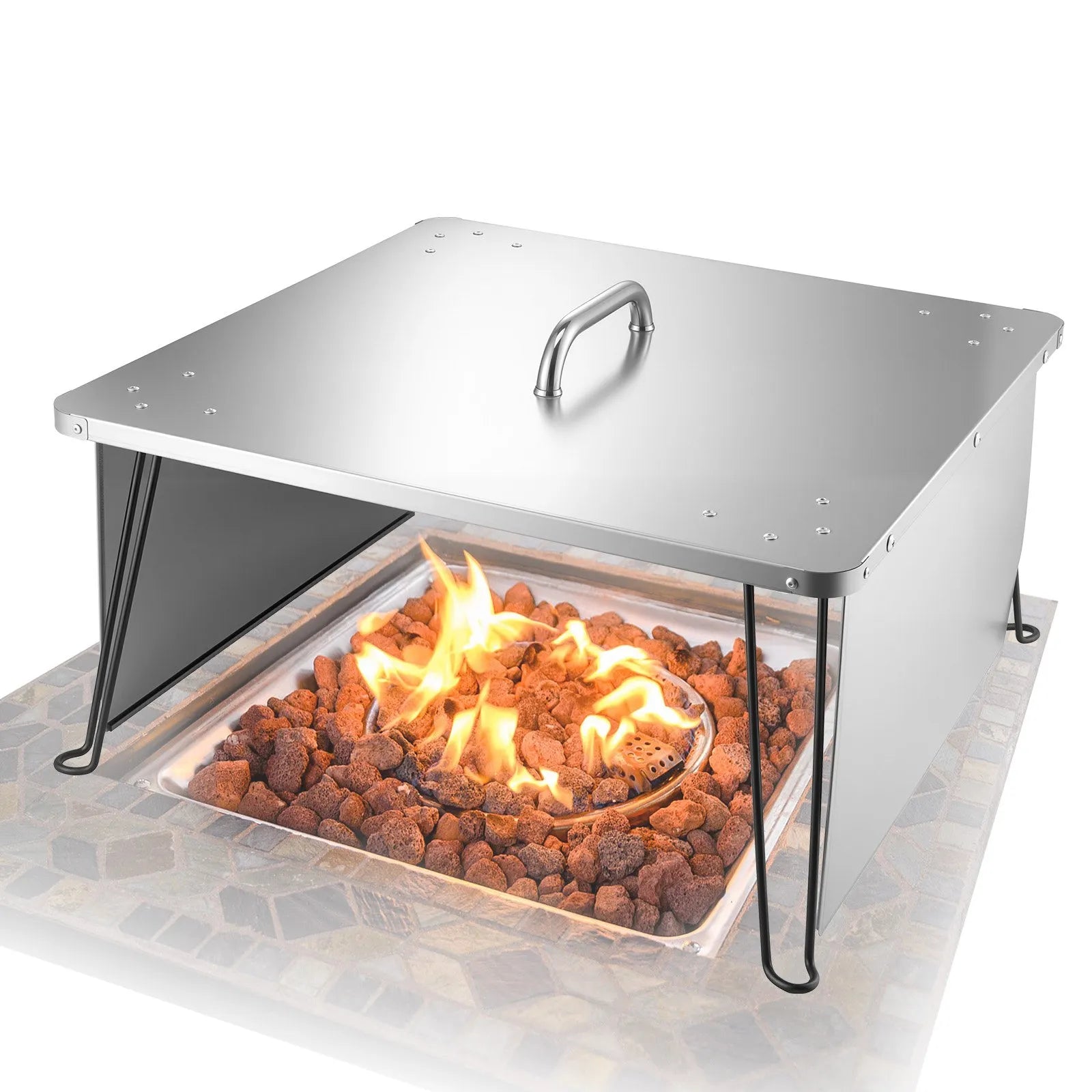 VEVOR Fire Pit Heat Deflector 25x25x14 in Outdoor Burner Cover Stainless Steel