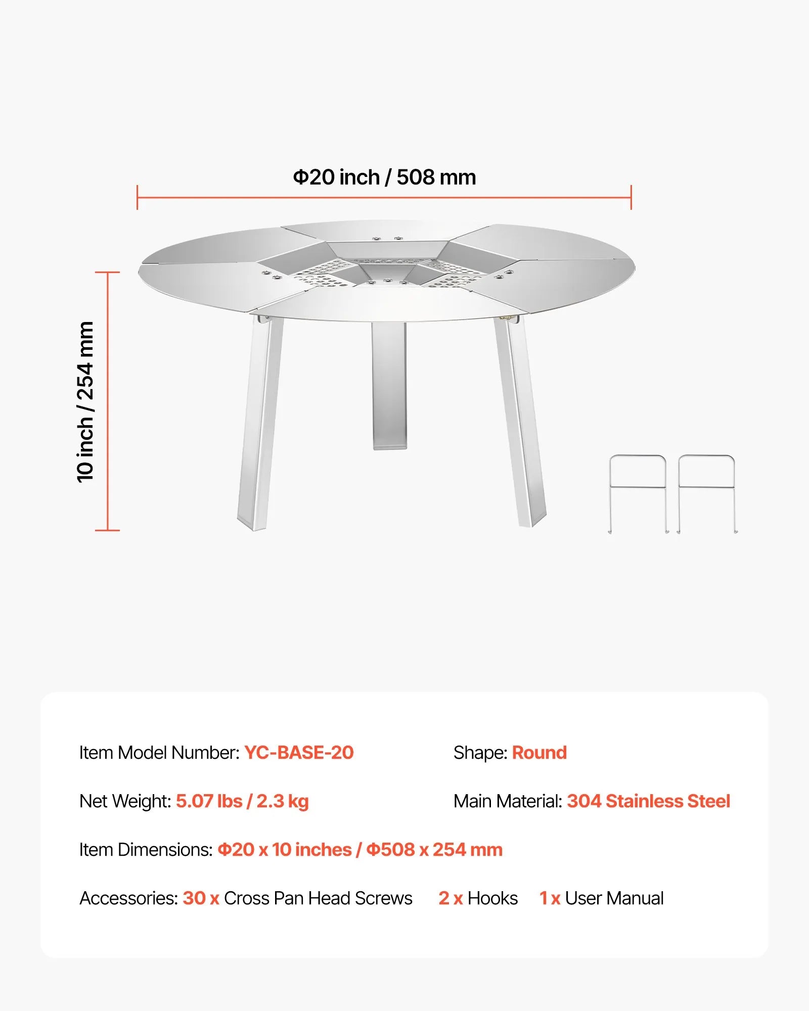VEVOR Fire Pit Heat Deflector for Solo Stove Yukon 20 in Bonfire Stainless Steel