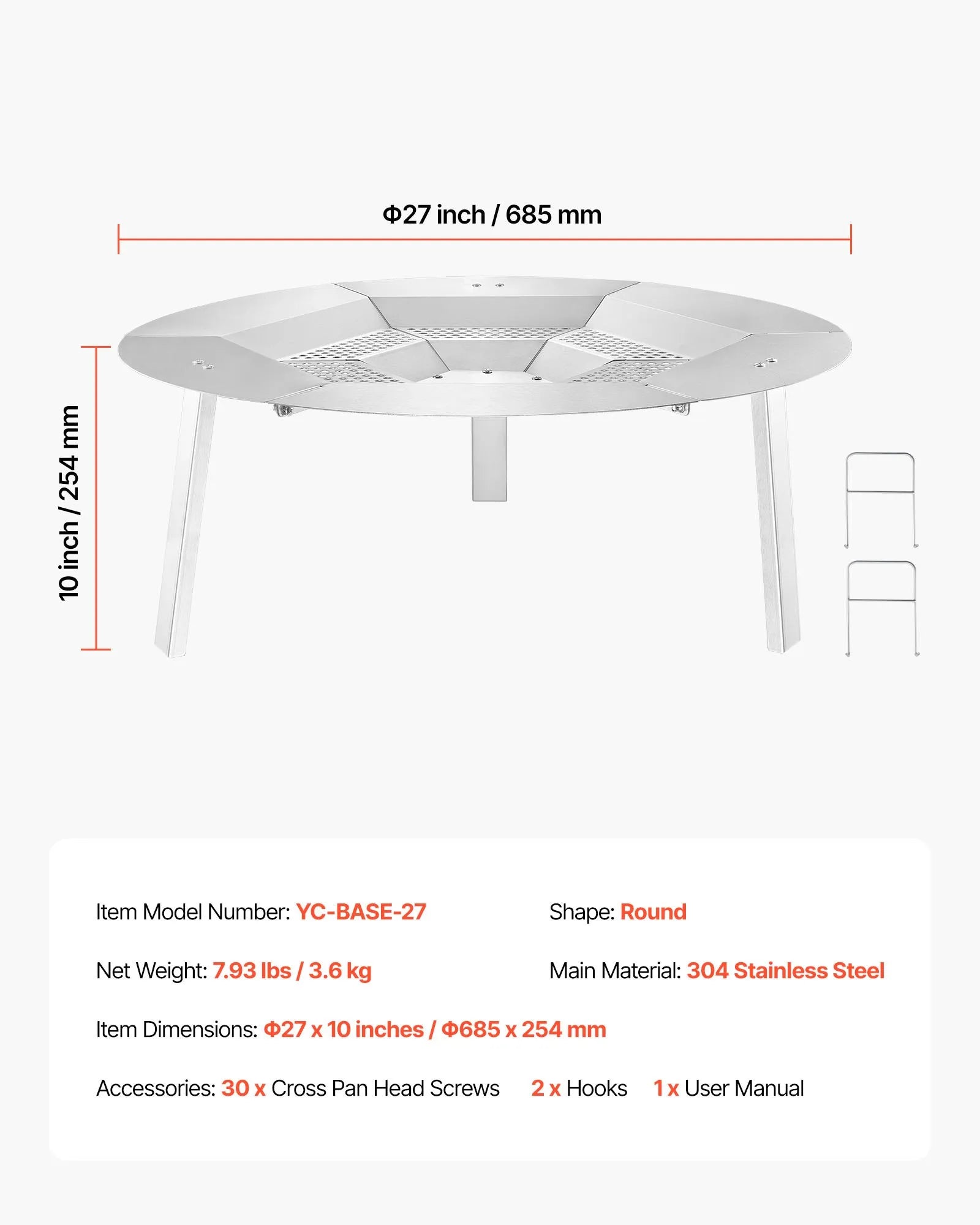VEVOR Fire Pit Heat Deflector for Solo Stove Yukon 27 in Bonfire Stainless Steel