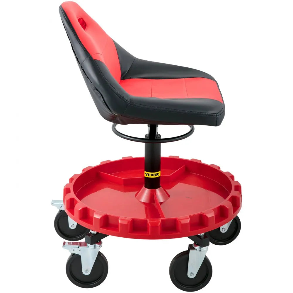 VEVOR Rolling Garage Stool, 300LBS Capacity, 18"-23" Adjustable Height Range, Mechanic Seat with Swivel Casters and Tool Tray, for Workshop, Auto Repair Shop, Red