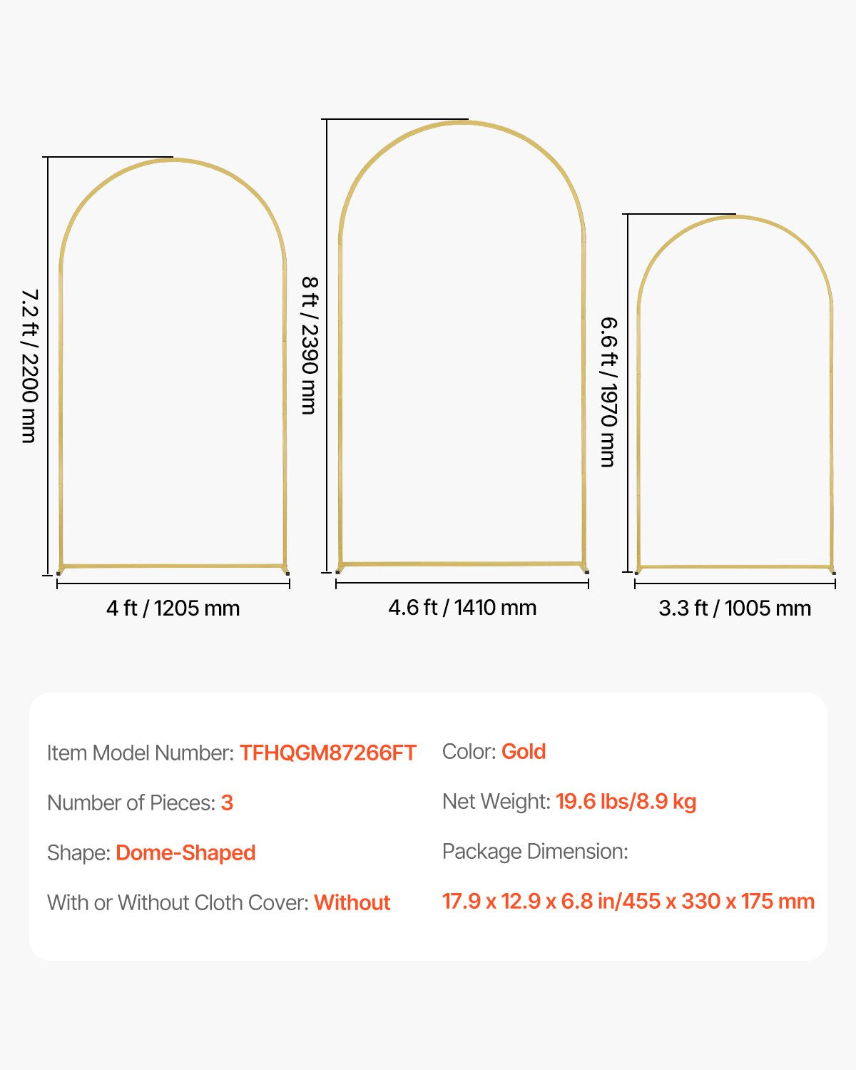 VEVOR Metal Arch Backdrop Stand Set of 3 Stand with Case Connection for Wedding