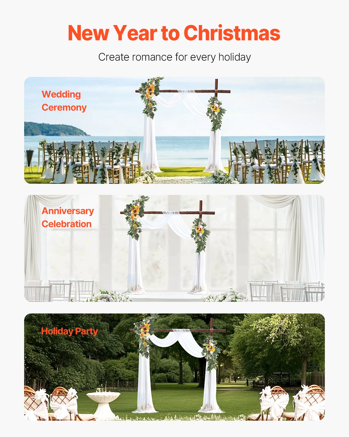 VEVOR Artificial Wedding Arch Flowers Kit Yellow With 2 Pcs Flowers 1 Pcs Drapes