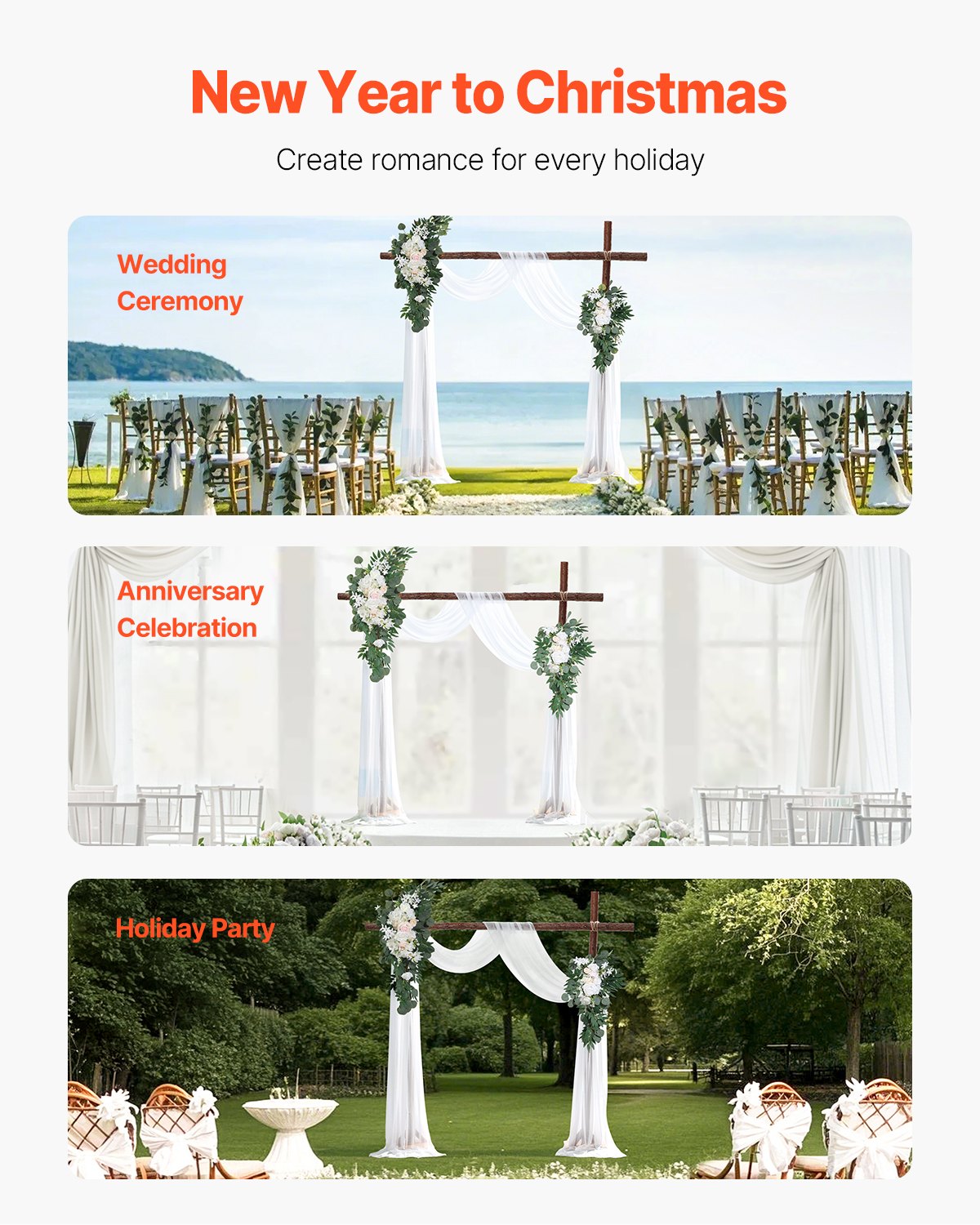 VEVOR Artificial Wedding Arch Flowers Kit White With 2 Pcs Flowers 2 Pcs Drapes