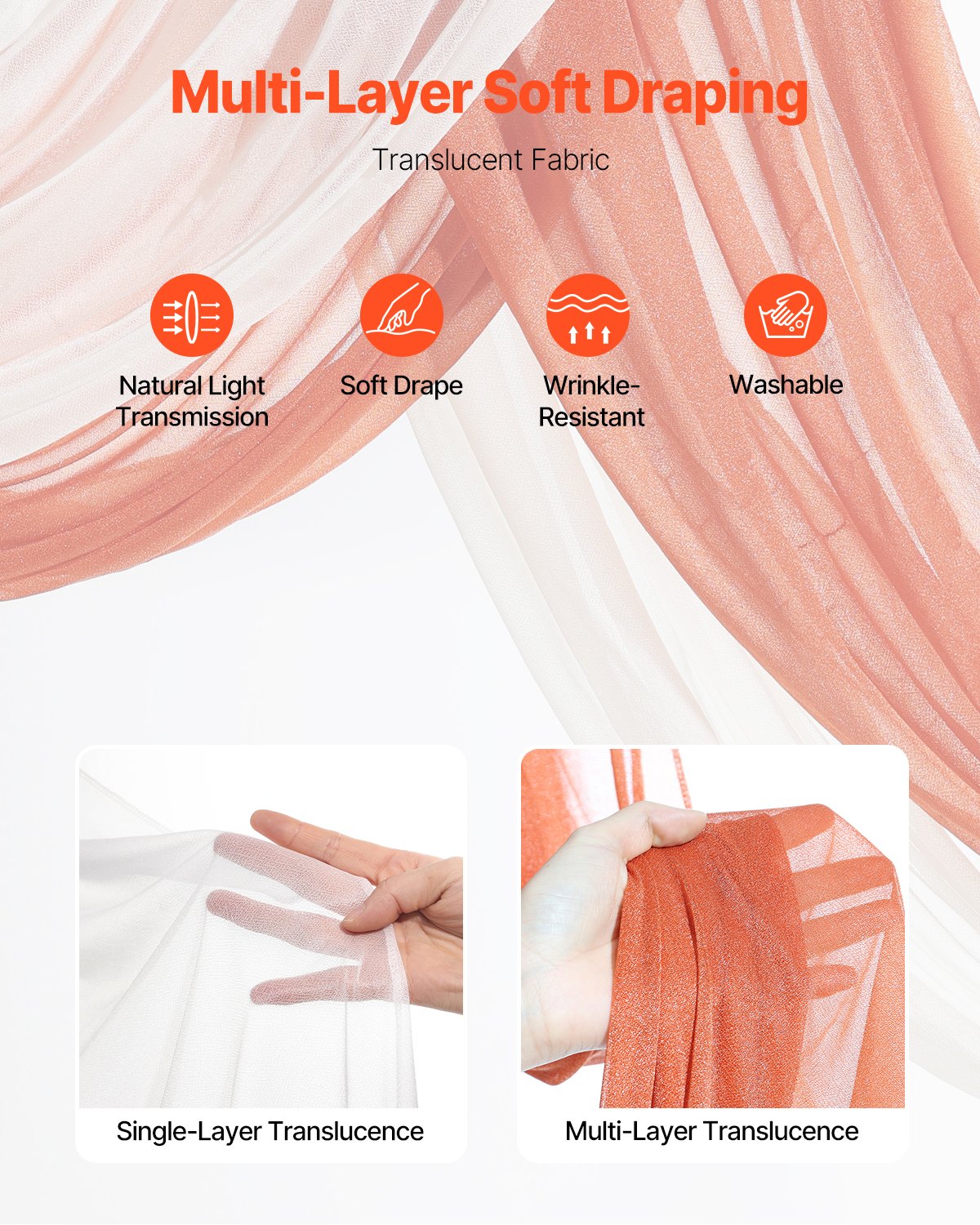 VEVOR Artificial Wedding Arch Flowers Kit Orange With 2 Pcs Flowers 2 Pcs Drapes