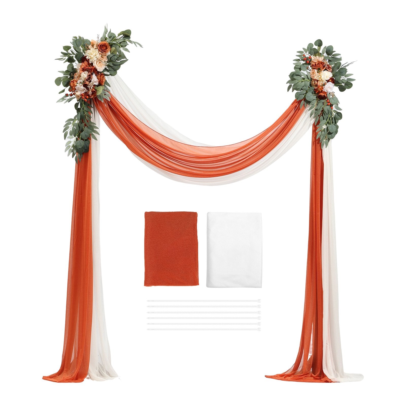 VEVOR Artificial Wedding Arch Flowers Kit Orange With 2 Pcs Flowers 2 Pcs Drapes