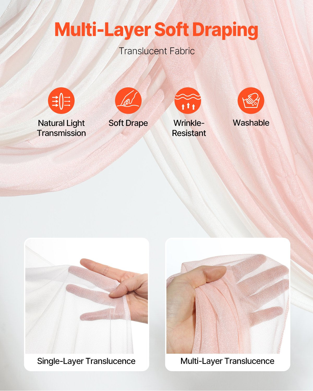 VEVOR Artificial Wedding Arch Flowers Kit Pink With 2 Pcs Flowers 2 Pcs Drapes