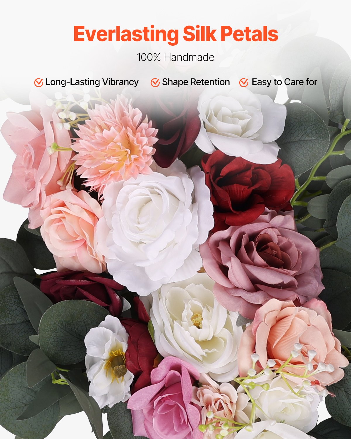 VEVOR Artificial Wedding Arch Flowers Kit Pink With 2 Pcs Flowers 2 Pcs Drapes