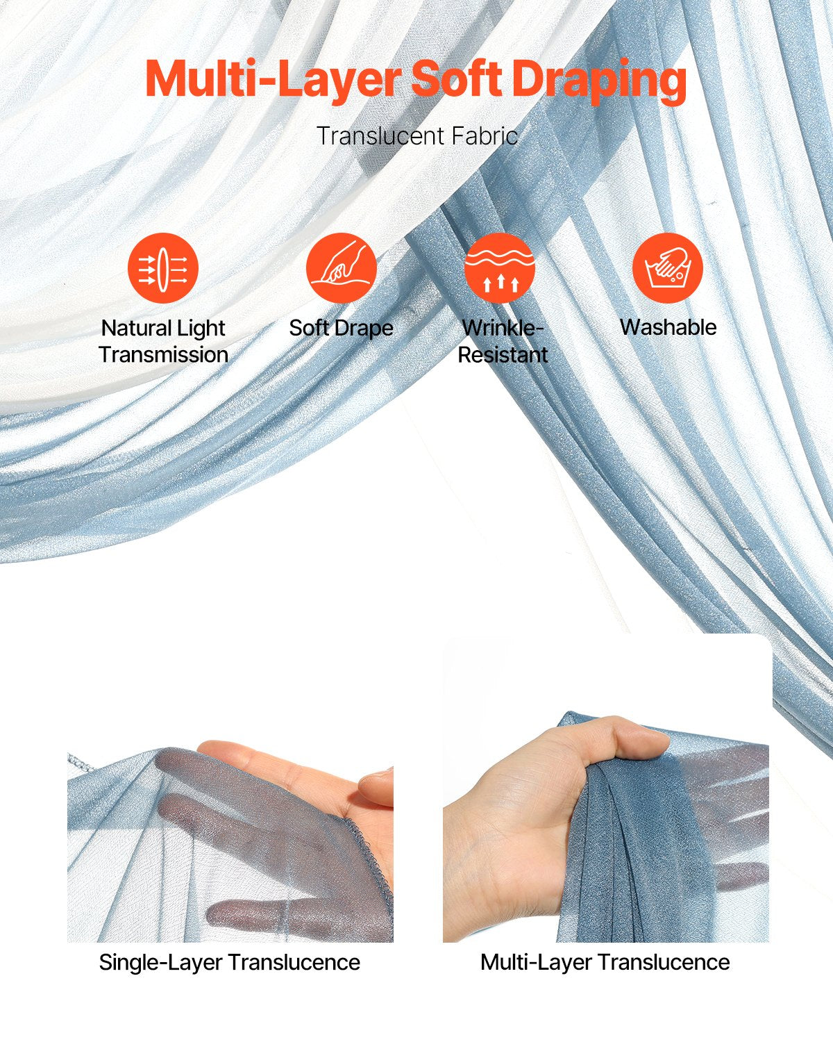 VEVOR Artificial Wedding Arch Flowers Kit Blue With 2 Pcs Flowers 2 Pcs Drapes