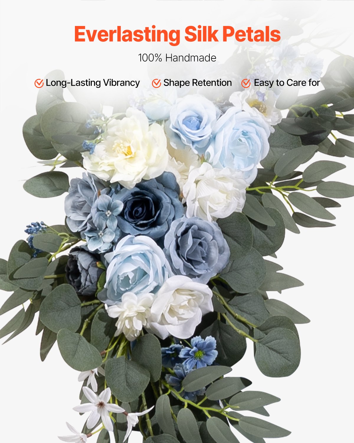 VEVOR Artificial Wedding Arch Flowers Kit Blue With 2 Pcs Flowers 2 Pcs Drapes