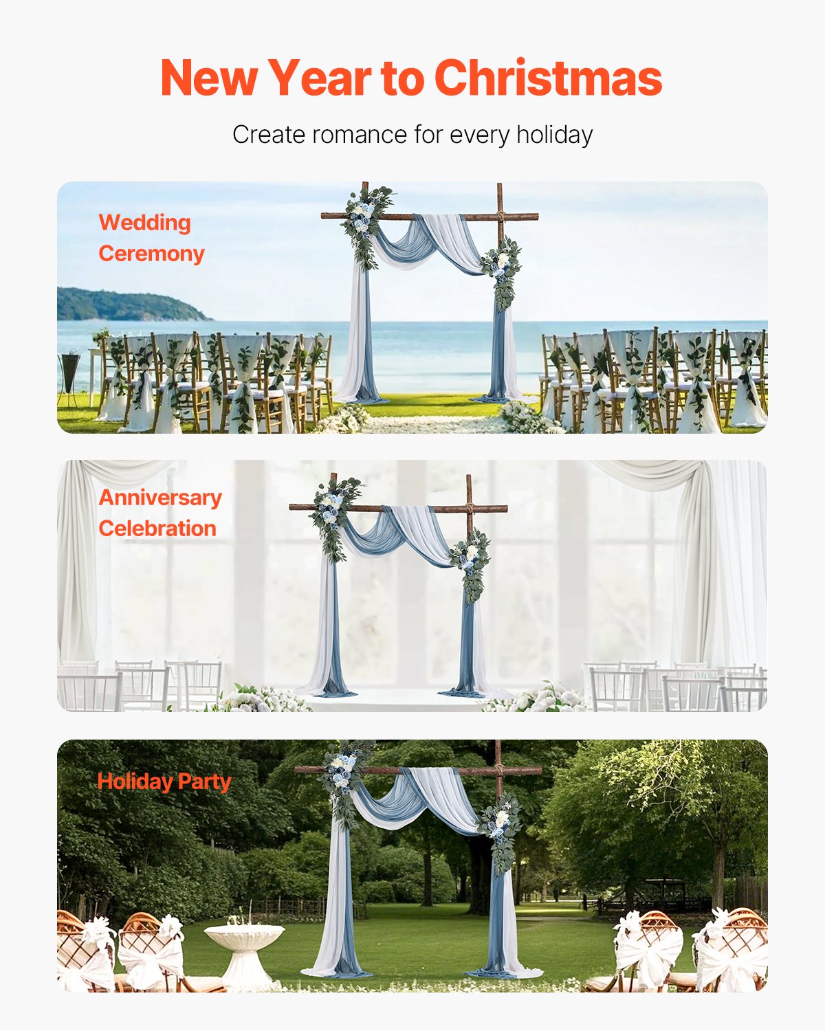 VEVOR Artificial Wedding Arch Flowers Kit Blue With 2 Pcs Flowers 2 Pcs Drapes