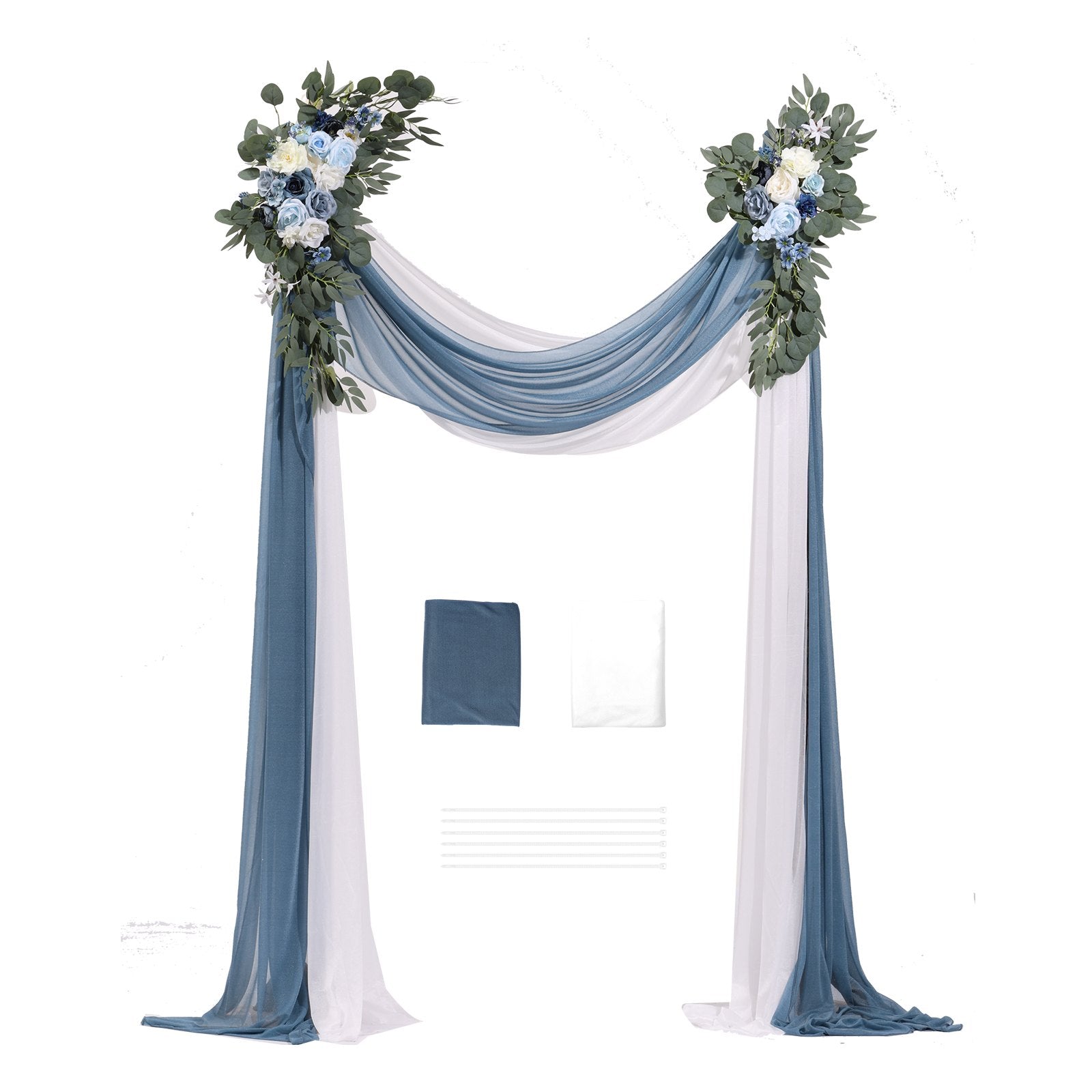 VEVOR Artificial Wedding Arch Flowers Kit Blue With 2 Pcs Flowers 2 Pcs Drapes