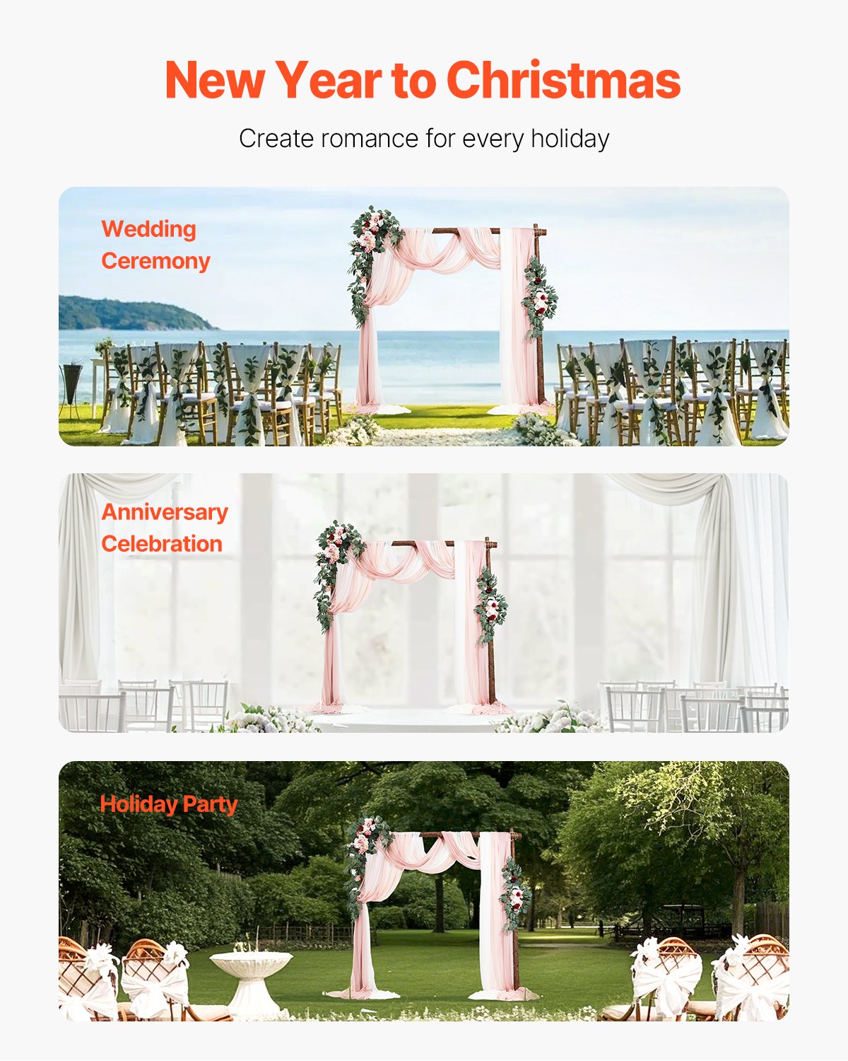 VEVOR Artificial Wedding Arch Flowers Kit Pink With 2 Pcs Flowers 3 Pcs Drapes