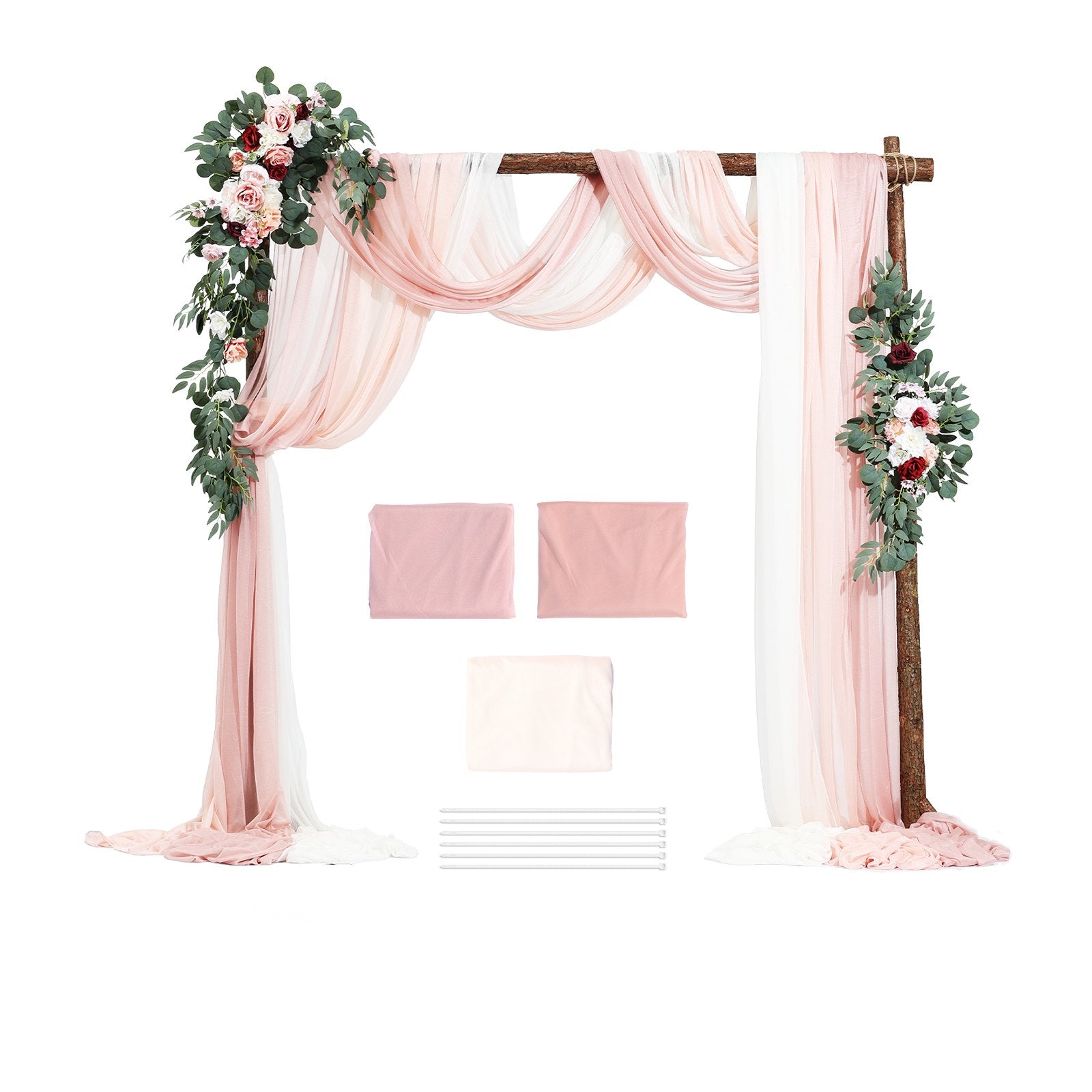 VEVOR Artificial Wedding Arch Flowers Kit Pink With 2 Pcs Flowers 3 Pcs Drapes