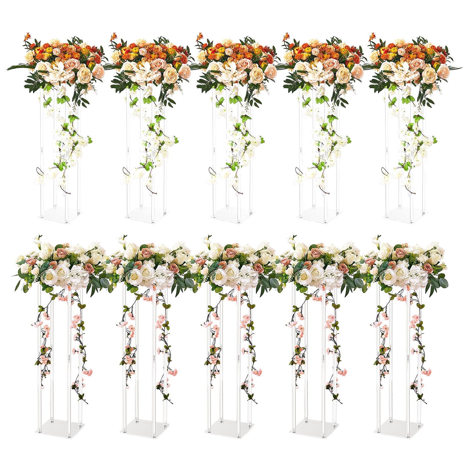 VEVOR 10PCS 23.6inch/60cm High Wedding Flower Stand, With Acrylic Laminate,Acrylic Vase Column Geometric Centerpiece Stands, Floral Display Rack for T-Stage Events Reception, Party Decoration Home