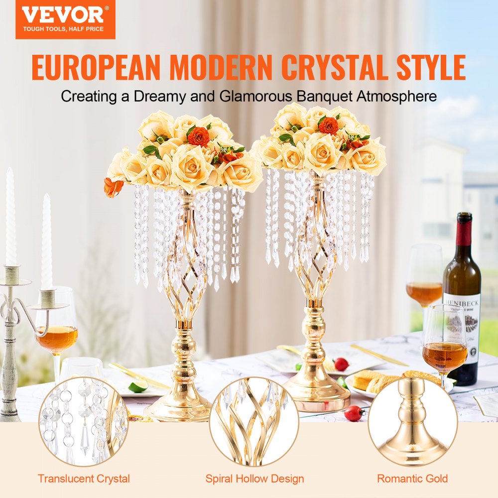 VEVOR 12PCS 49cm/19.3” Tall Crystal Wedding Flower Stand Vase for Party Decor