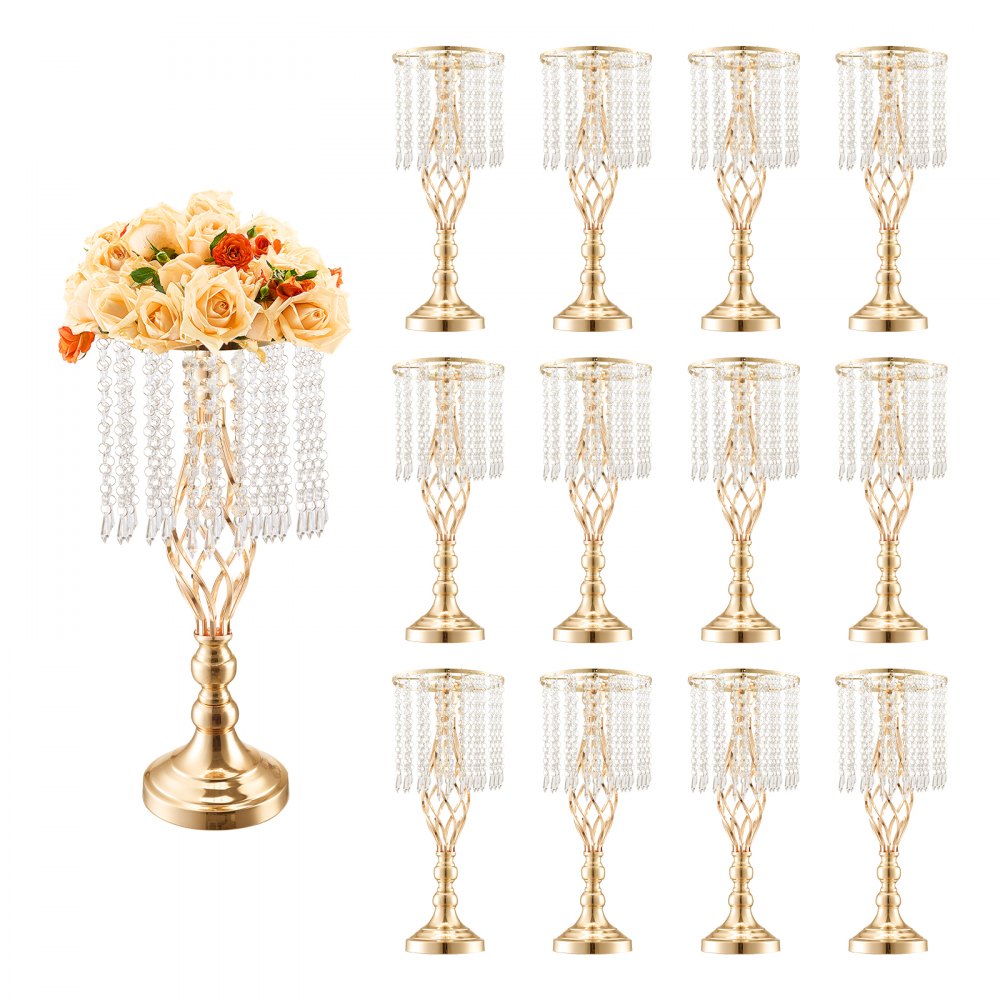 VEVOR 12PCS 49cm/19.3” Tall Crystal Wedding Flower Stand Vase for Party Decor