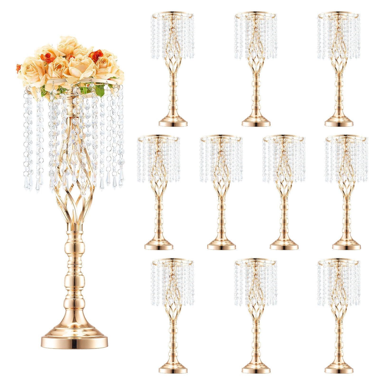 VEVOR 10PCS 55cm/21.65” Tall Crystal Wedding Flower Stand Vase for Party Decor