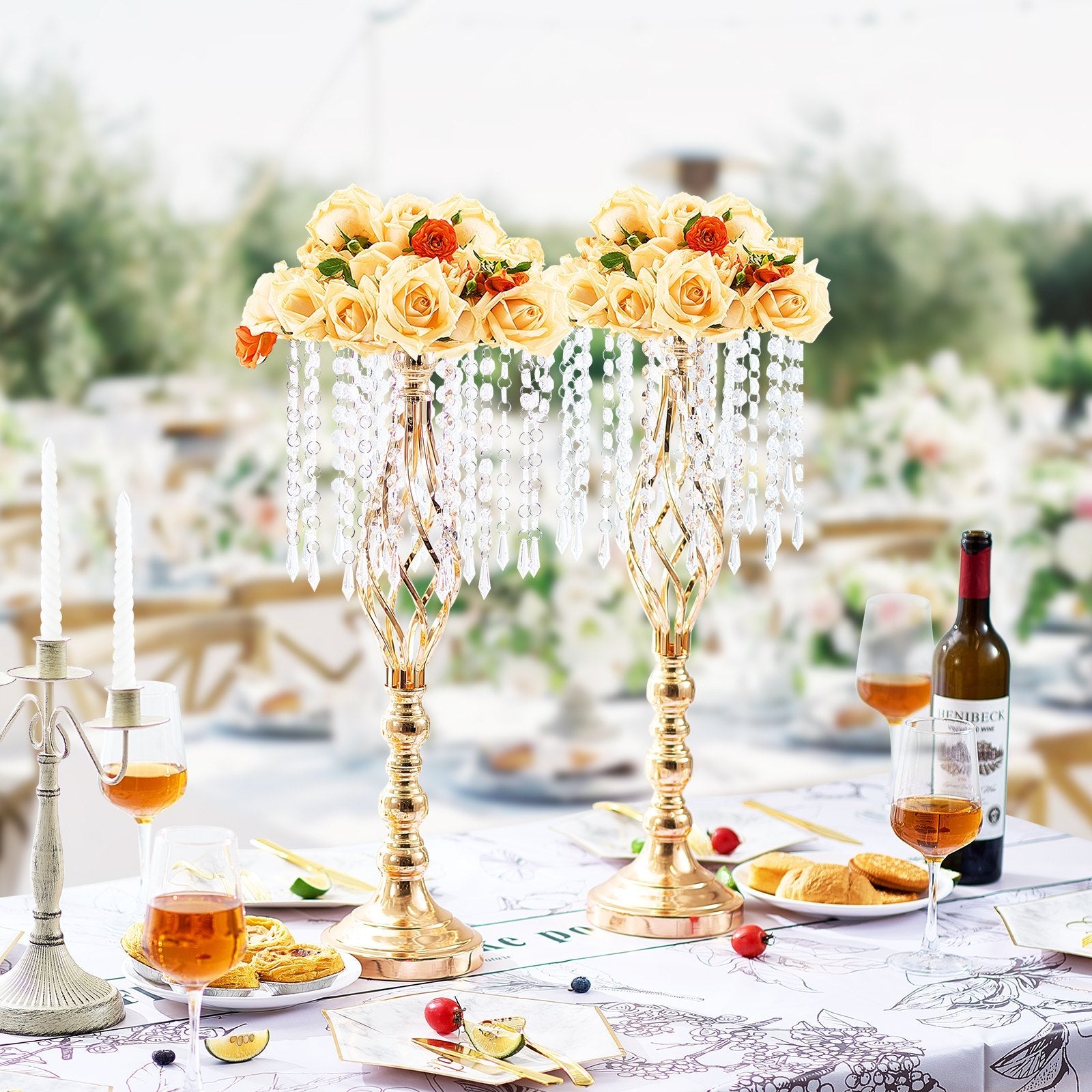 VEVOR 2PCS 55cm/21.65” Tall Crystal Wedding Flower Stand Vase for Party Decor