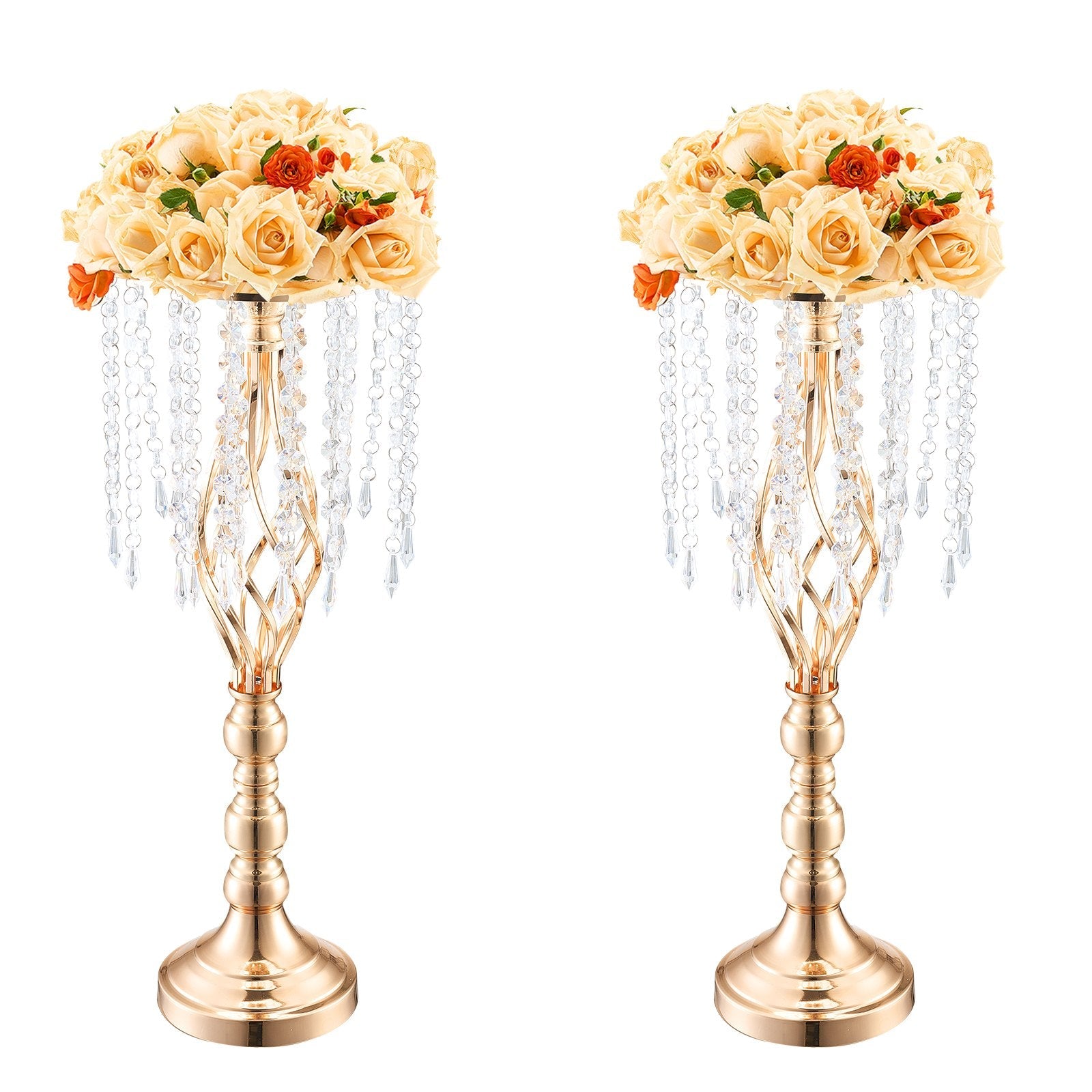 VEVOR 2PCS 55cm/21.65” Tall Crystal Wedding Flower Stand Vase for Party Decor