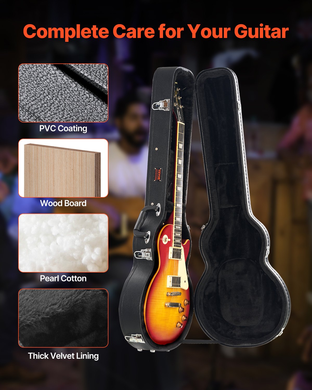 VEVOR Electric Guitar Hard Case 41.34 in With Lock And Key for LES Paul Guitars