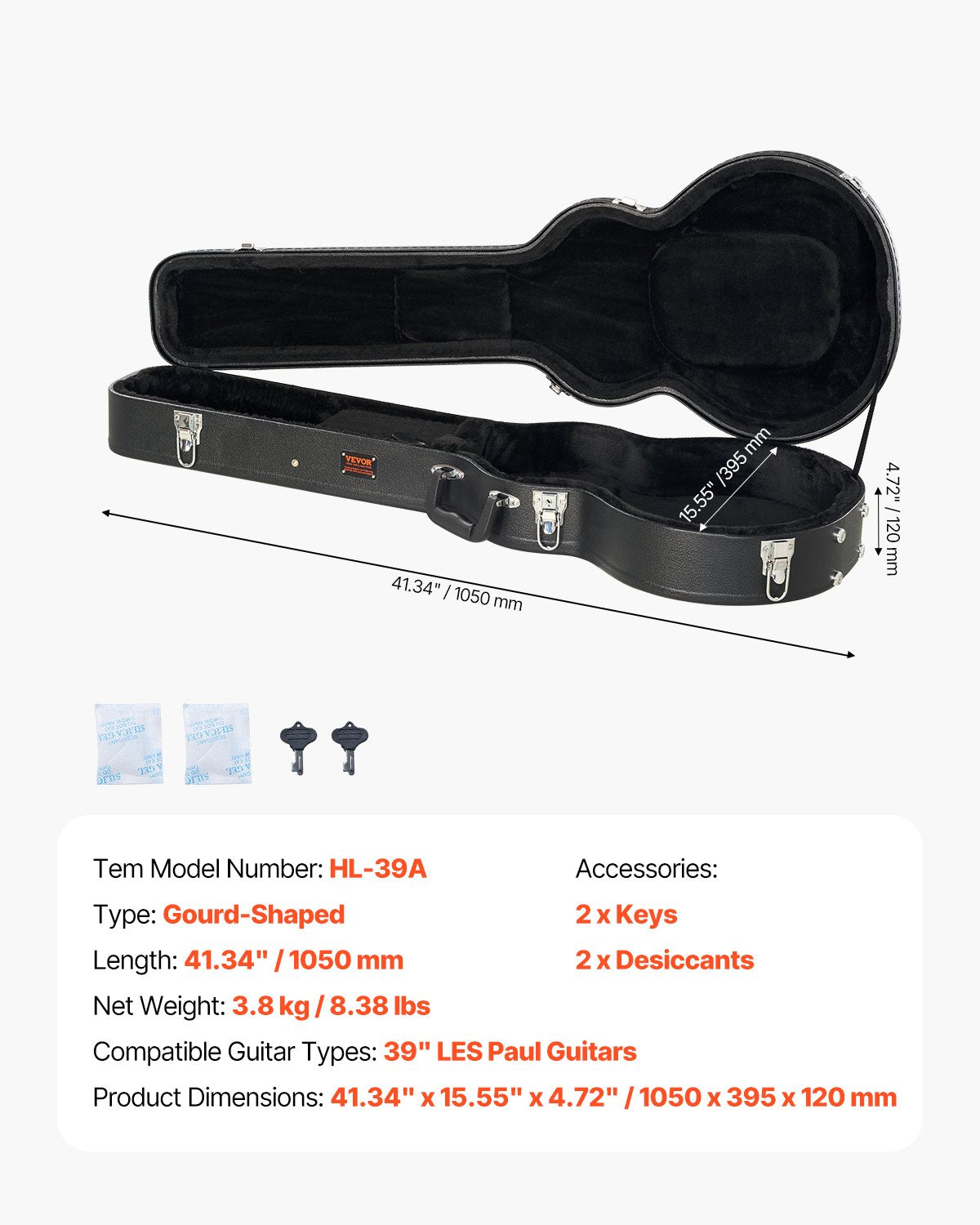 VEVOR Electric Guitar Hard Case 41.34 in With Lock And Key for LES Paul Guitars