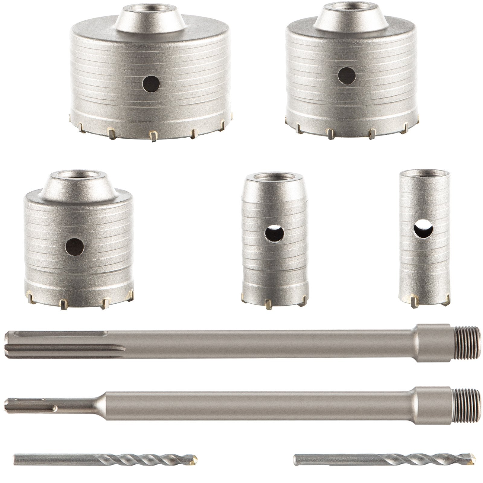 VEVOR Concrete Hole Saw Kit, 30/40/65/80/100mm Drill Bit Set SDS Plus or SDS Max Shank Wall Hole Cutter with 300mm Connecting Rod for Brick, Concrete, Cement, Stone Wall, Masonry, Tile